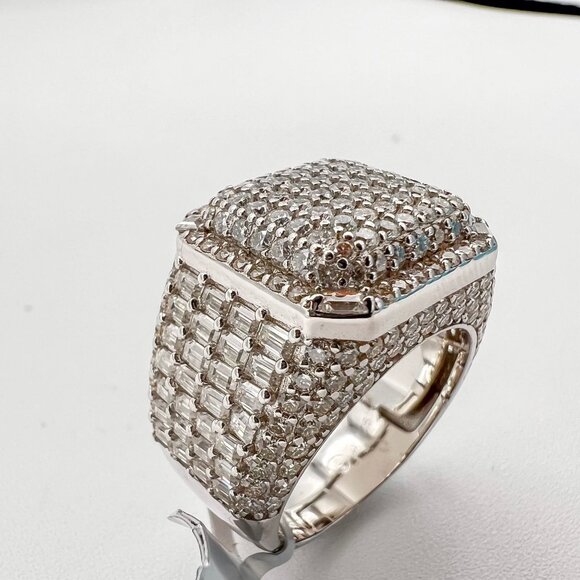 925 Sterling Sliver Moissanite Square Ring, 5.622ctw VVS Stones with Baguettes H - Picture 3 of 7